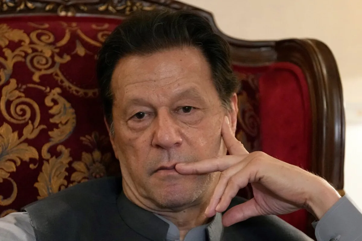 Pakistan's former Prime Minister Imran Khan listens to a member of the media during a talk with reporters regarding the ongoing cases against him at his residence in Lahore, Pakistan, on Aug. 3, 2023. (K.M. Chaudary/AP Photo)