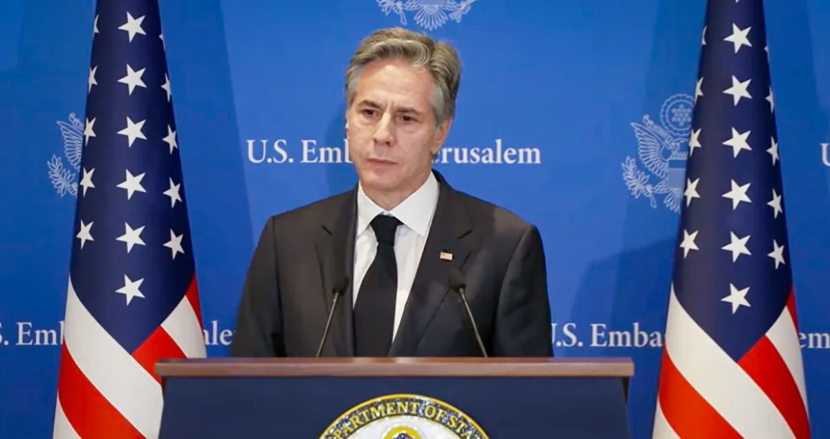 Secretary of State Antony Blinken speaks to the media in Tel Aviv, Israel, on Jan. 9, 2024. (Department of State/Screenshot via NTD)