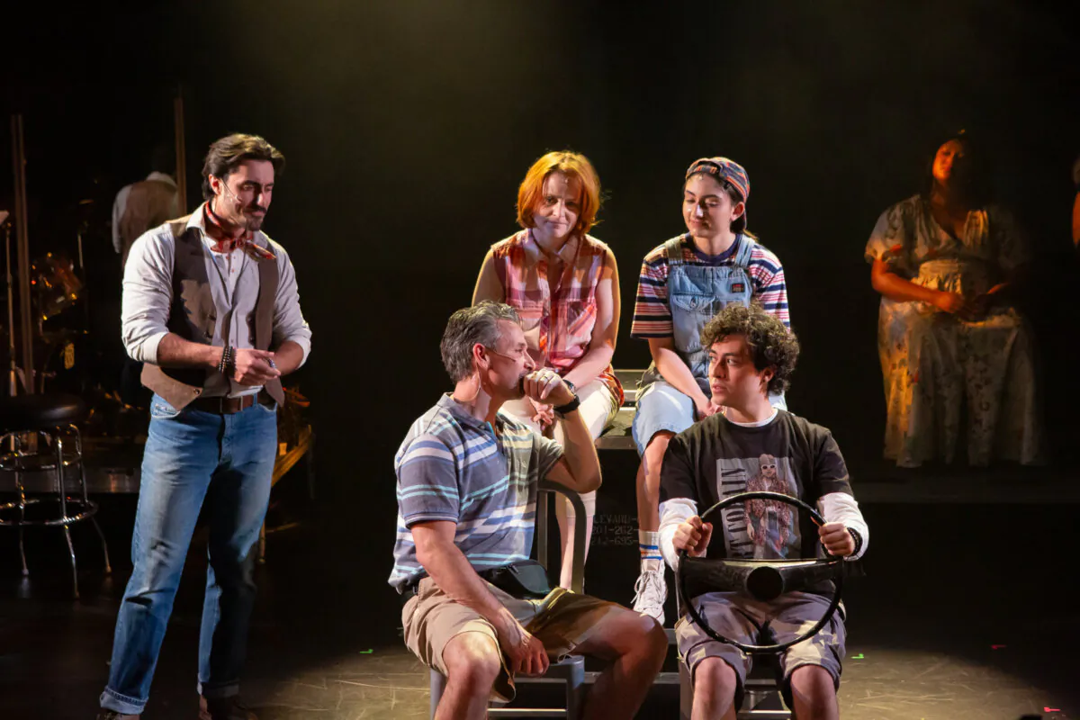 (L–R) Joél Acosta, Erika Rolfsrud, Kristoffer Cusick, Kleo Mitrokostas, and Martin Ortiz in “The Greatest Hits Down Route 66.” (Hunter Canning)