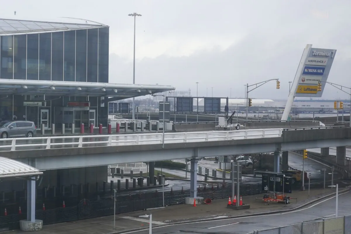 A vehicle stops at Terminal 1 at John F. Kennedy International Airport in New York on Feb. 17, 2023. (Seth Wenig/AP Photo)