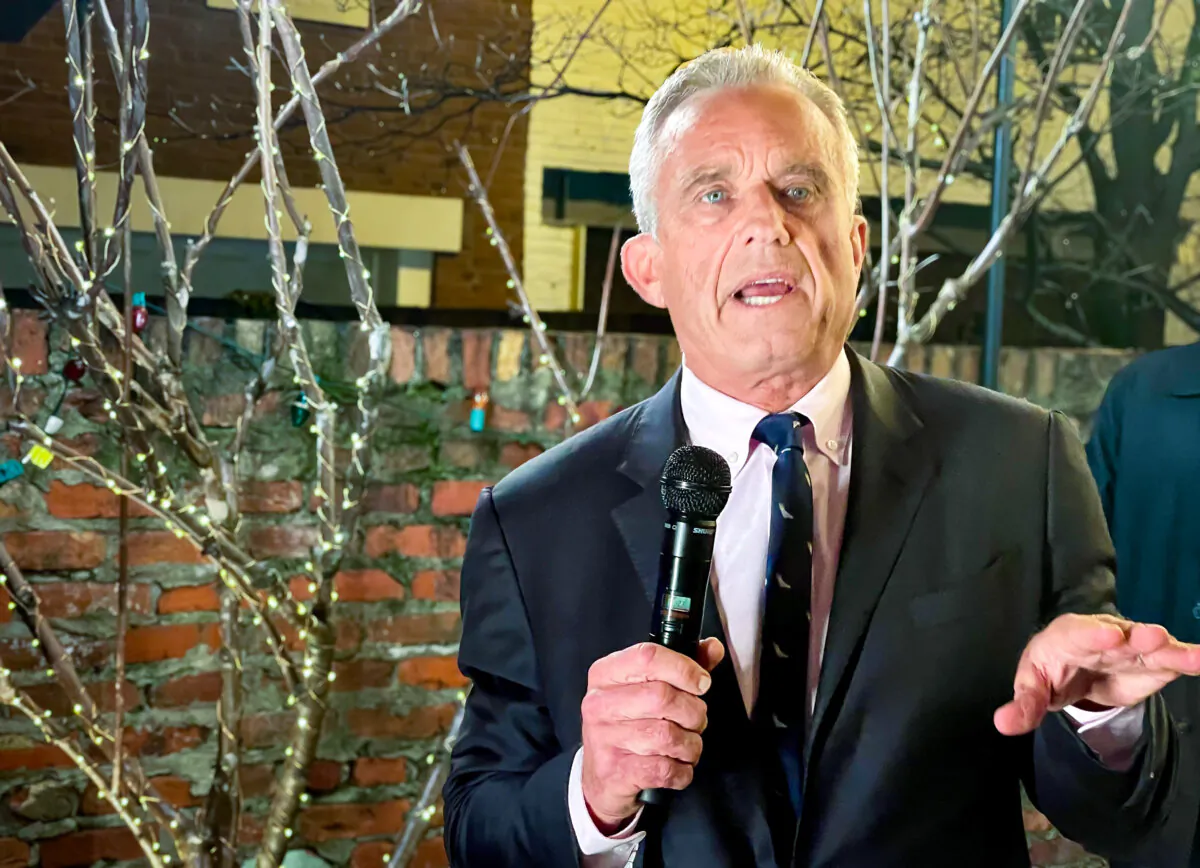 Robert F. Kennedy Jr. speaks at his 70th birthday party in Georgetown, Washington, on Jan. 25, 2024. (Roger L. Simon/The Epoch Times)