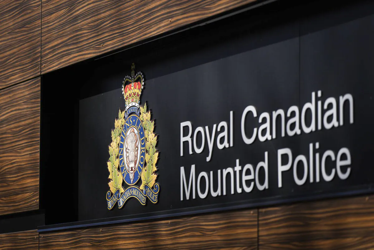 The RCMP logo is seen outside the force's 'E' division headquarters in Surrey, B.C., on March 16, 2023. (The Canadian Press/Darryl Dyck)