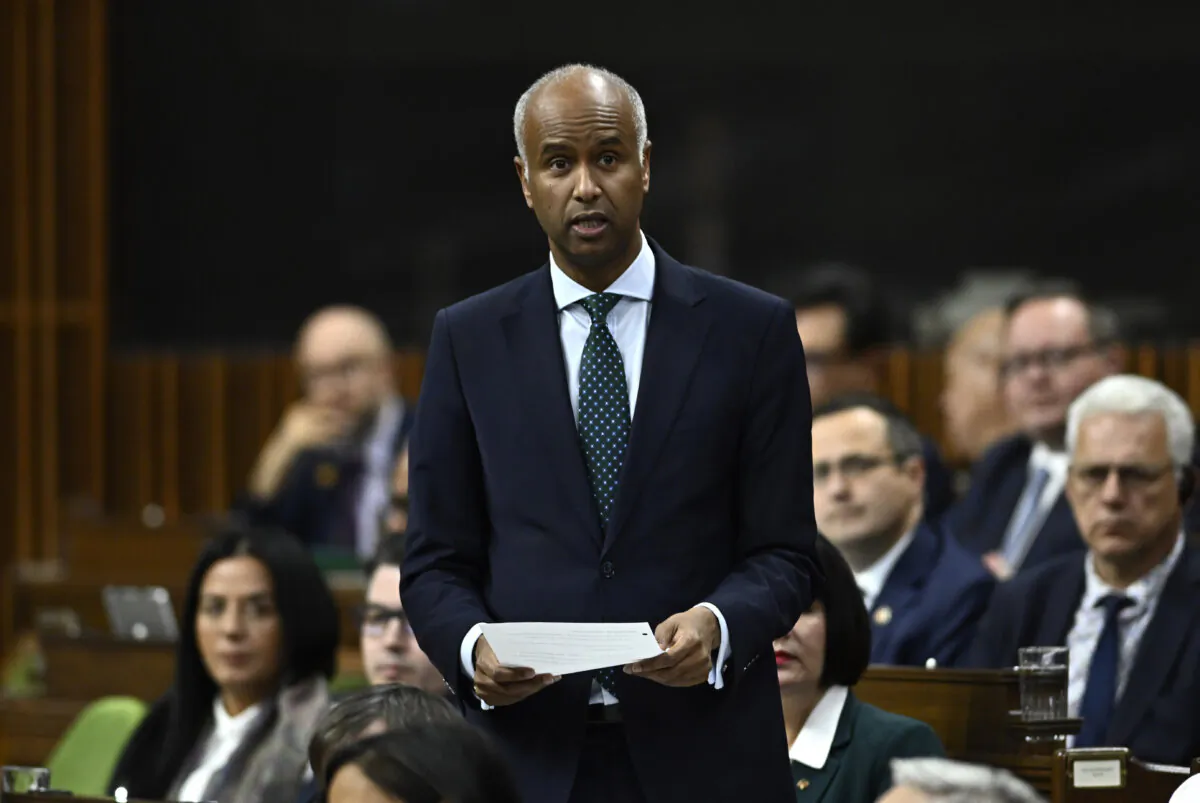 International Development Minister Ahmed Hussen rises during question period in the House of Commons in Ottawa on Oct. 19, 2023. (The Canadian Press/Justin Tang)