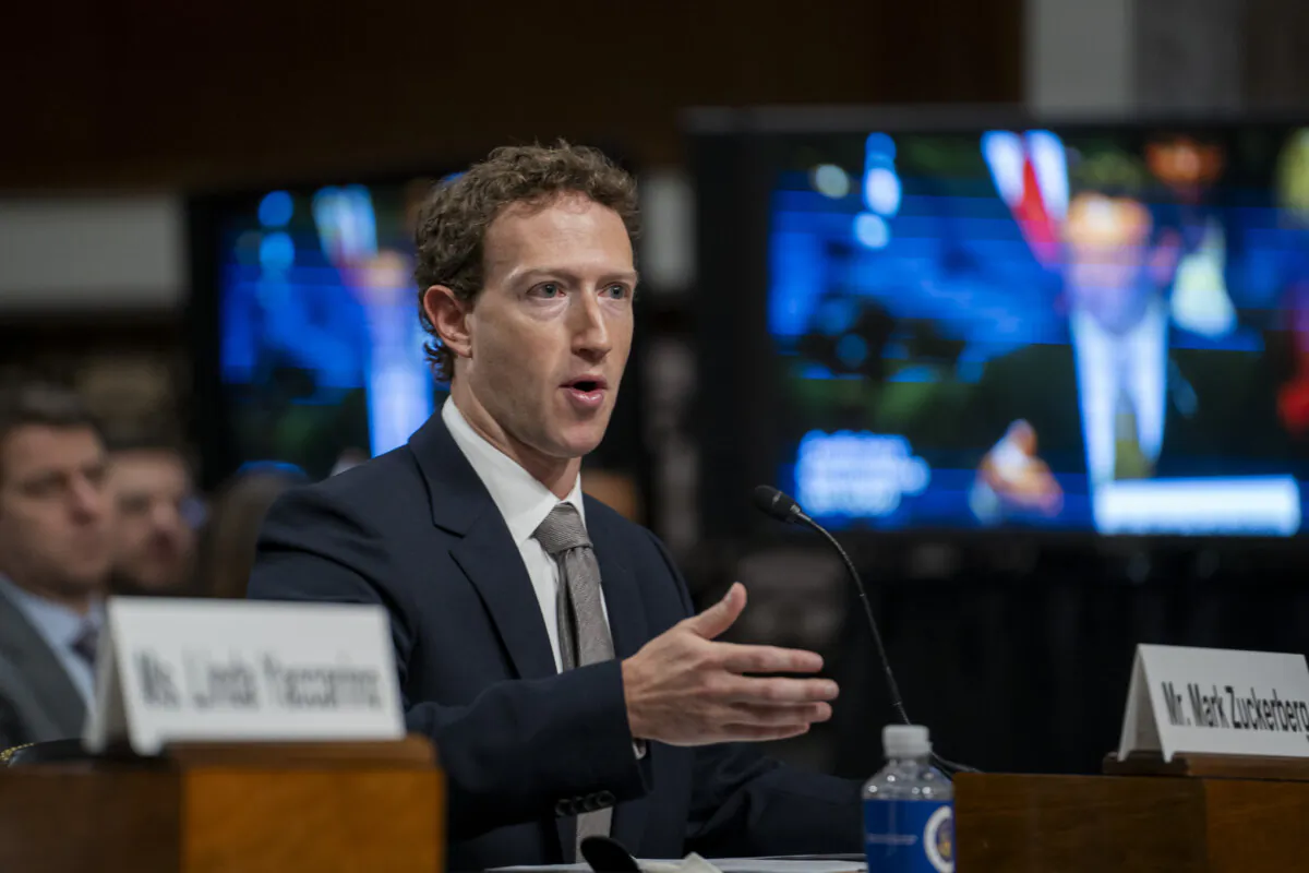 Meta founder and CEO Mark Zuckerberg testifies before the Senate Judiciary Committee in Washington on Jan. 31, 2024. (Madalina Vasiliu/The Epoch Times)