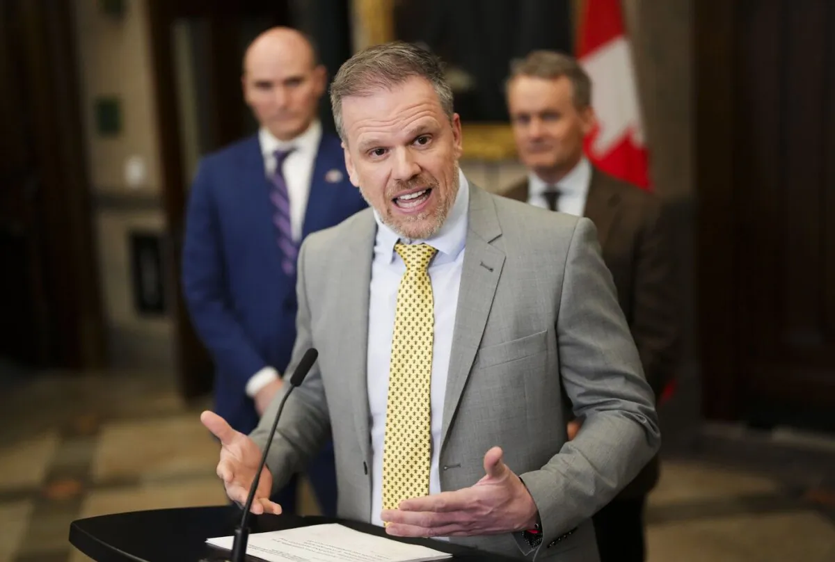 Minister of Health Mark Holland speaks to reporters in the foyer of the House of Commons on Parliament Hill in Ottawa on Jan. 31, 2024. (The Canadian Press/Sean Kilpatrick)