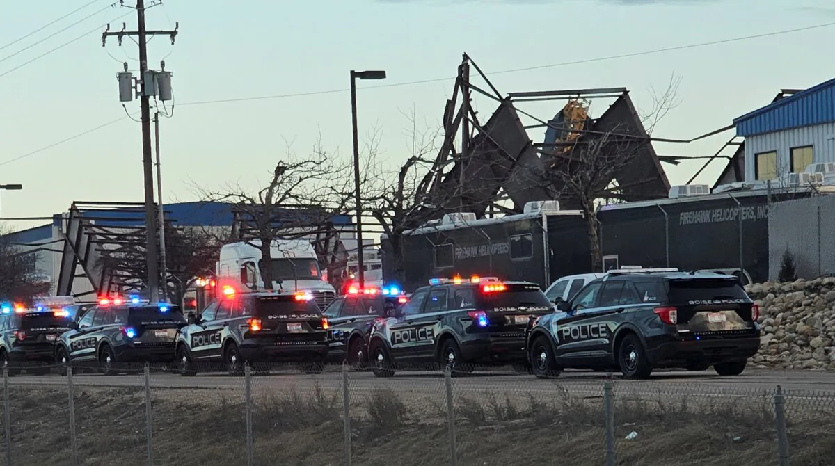 Authorities respond to the scene of a reported building collapse near the Boise Airport in Boise, Idaho on Jan. 31, 2024. (Terra Furman via AP)