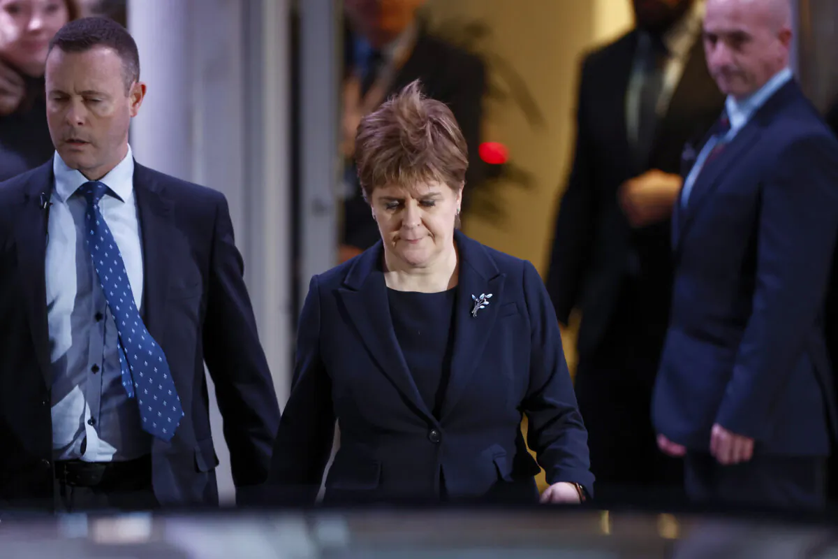 Former First Minister of Scotland Nicola Sturgeon departs the UK COVID Inquiry at the Edinburgh International Conference Centre in Scotland on Jan. 31, 2024. (Jeff J Mitchell/Getty Images)