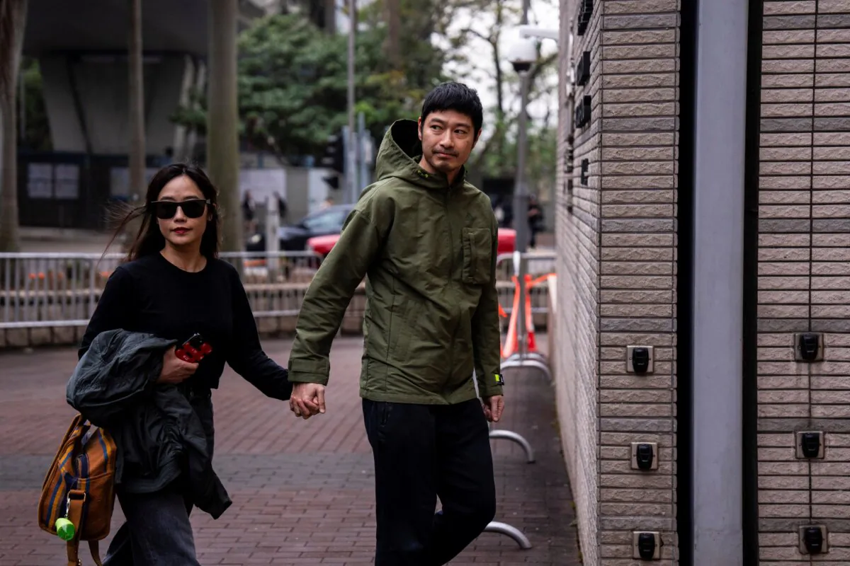 Actor Gregory Wong, one of the six defendants who pleaded not guilty to riot in a trial involving protesters who stormed the Legislative Council during the pro-democracy protests in 2019, arrives at the court before verdict in Hong Kong, on Feb. 1, 2024. (Louise Delmotte/AP Photo)