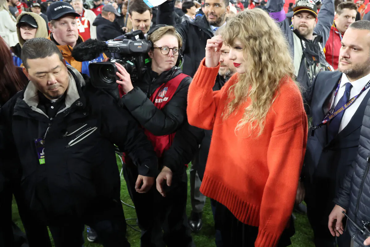 Taylor Swift walks off the field after the Kansas City Chiefs 17-10 victory against the Baltimore Ravens in the AFC Championship Game at M&T Bank Stadium in Baltimore, Maryland, on Jan. 28, 2024. (Rob Carr/Getty Images)