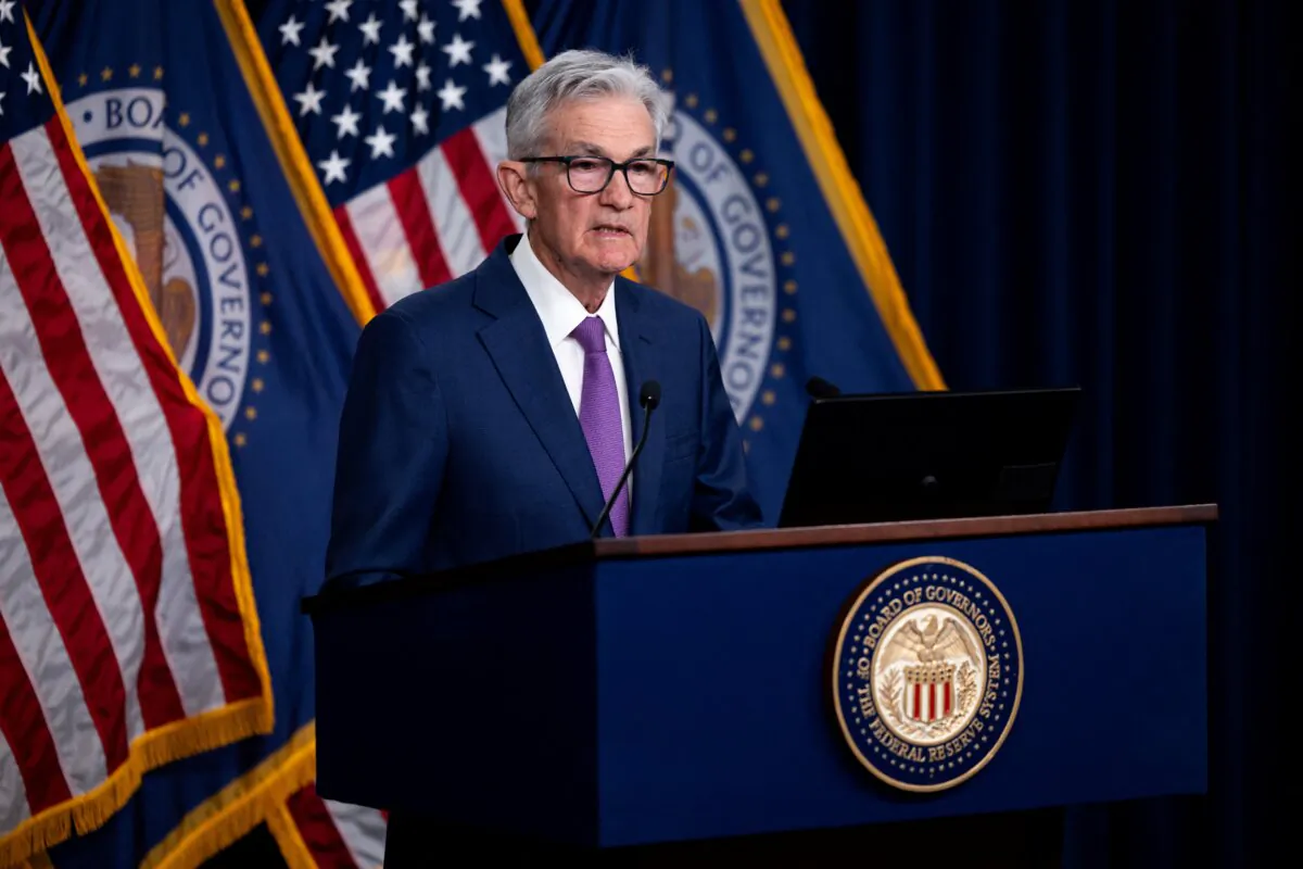 Federal Reserve Chair Jerome Powell holds a news conference after a Federal Open Market Committee meeting in Washington, on Jan. 31, 2024. (Julia Nikhinson/AFP via Getty Images)