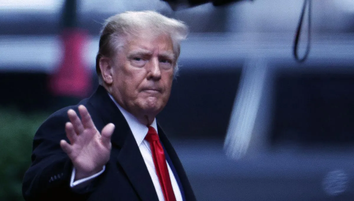 Former US President Donald Trump leaves Trump Tower to attend his defamation trial at Manhattan federal court, on January 26, 2024. (Charly Triballeau/AFP via Getty Images)