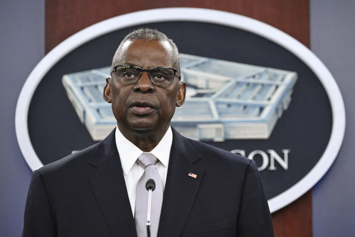 Defense Secretary Lloyd Austin takes questions during a press conference at the Pentagon, in Washington, D.C., on Feb. 1, 2024.
(Andrew Caballero-Reynolds/AFP via Getty Images)