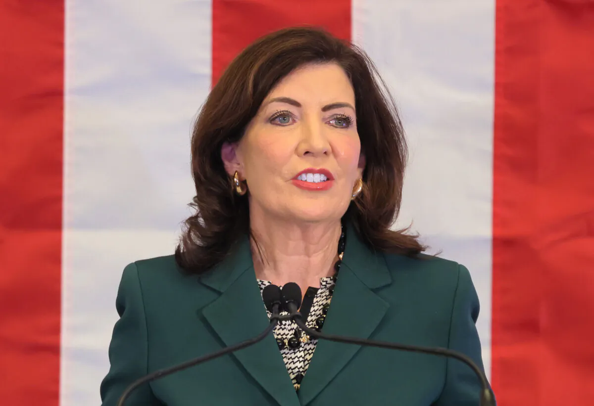 New York Gov. Kathy Hochul speaks during a press conference in New York on Dec. 19, 2023. (Michael M. Santiago/Getty Images)