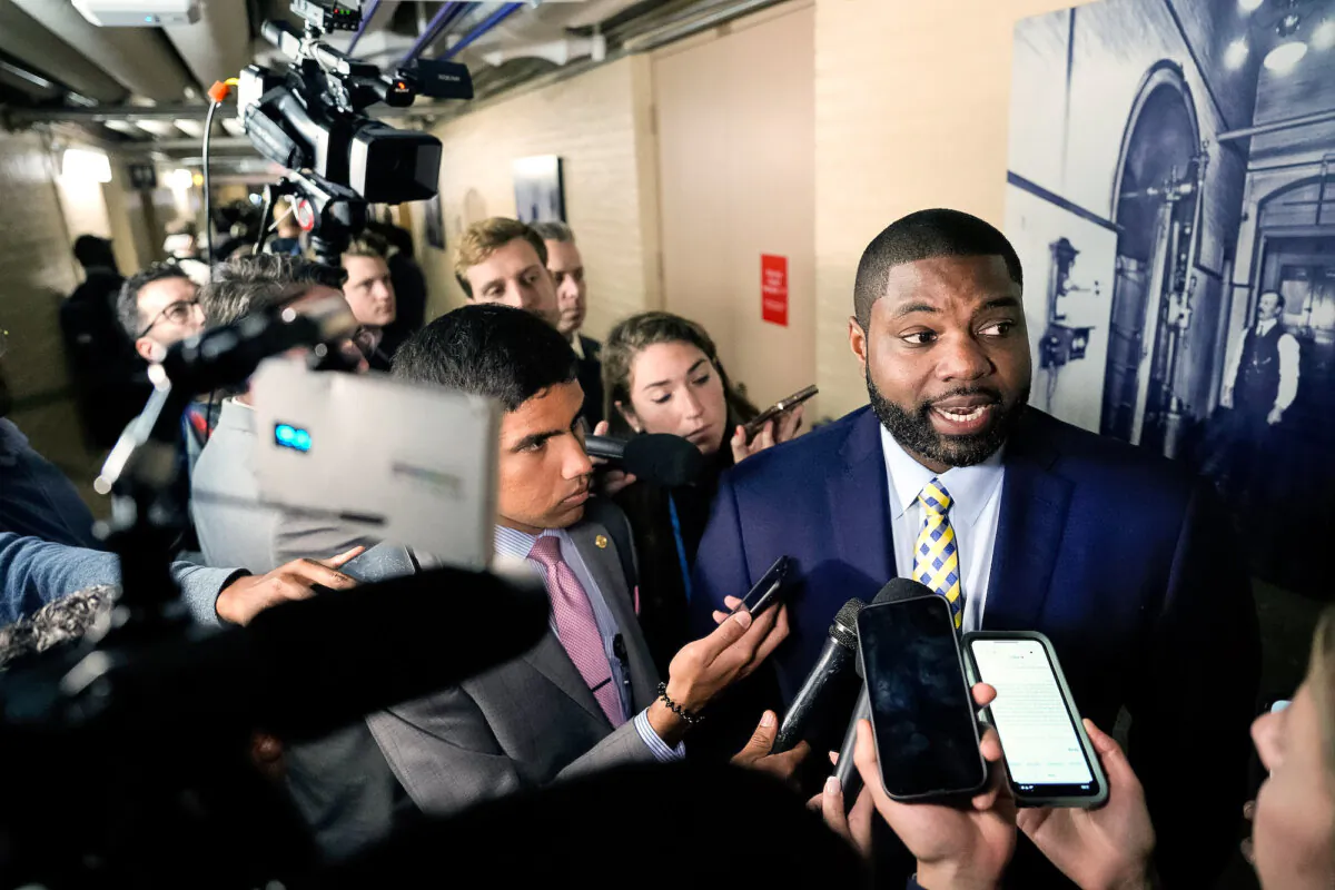 Rep. Byron Donalds (R-Fla.) leaves a closed-door House Republican meeting at the U.S. Capitol in Washington on Oct. 20, 2023. (Drew Angerer/Getty Images)