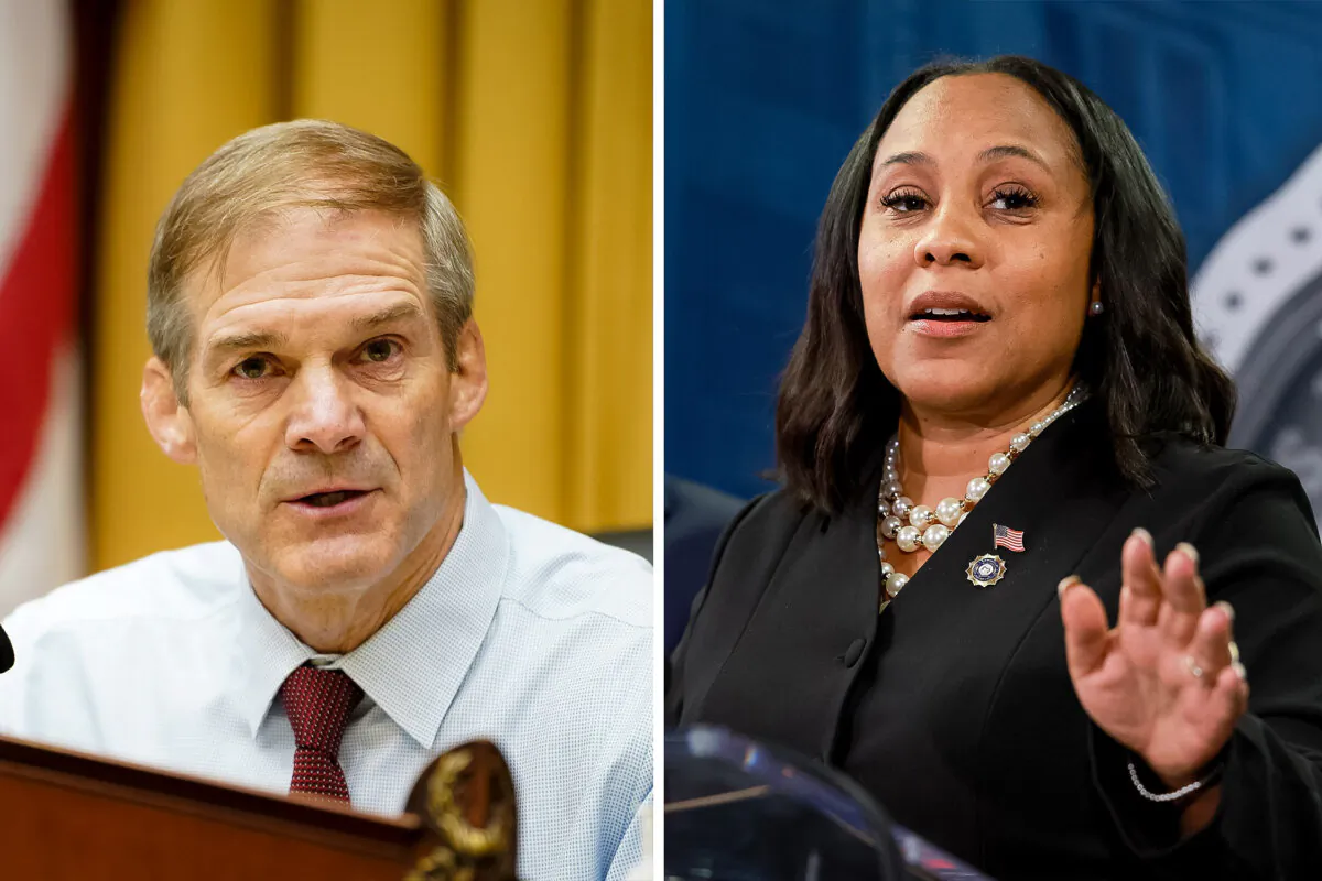 Chairman of the House Judiciary Committee Rep. Jim Jordan. (Madalina Vasiliu/The Epoch Times); Fulton County District Attorney Fani Willis. (Joe Raedle/Getty Images)