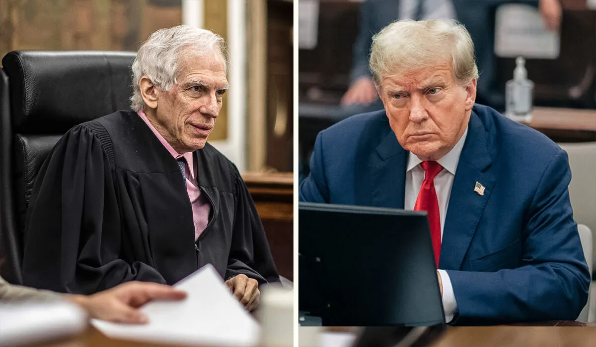 (Left) New York State Supreme Court Judge Arthur Engoron. (Dave Sanders/Pool Photo via AP) / Former President Donald Trump in the courtroom on on Oct. 17, 2023. (Seth Wenig/Pool/Getty Images)