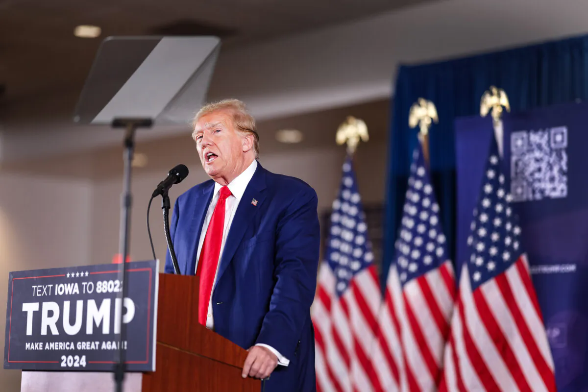 Republican presidential candidate former President Donald Trump speaks during a rally in Sioux Center, Iowa, on Jan. 5, 2024. (Scott Olson/Getty Images)