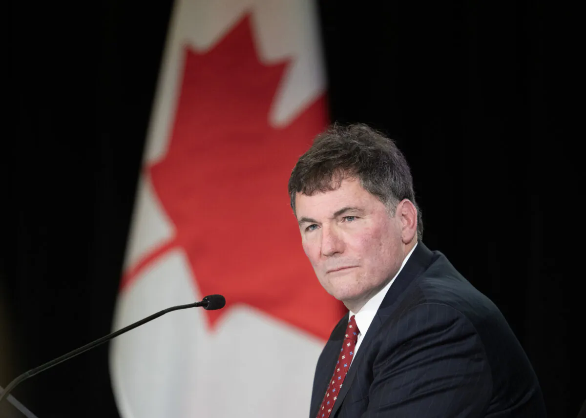 Minister of Public Safety, Democratic Institutions and Intergovernmental Affairs Dominic LeBlanc scans the room as he appears as a witness at the Public Inquiry Into Foreign Interference in Federal Election Processes and Democratic Institutions in Ottawa on Feb. 2, 2024. (Adrian Wyld/The Canadian Press)