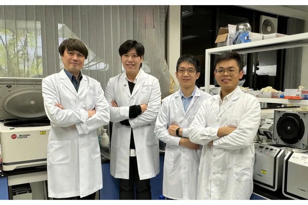 A study by the School of Medicine at CUHK found that lung cancer can utilize a hematopoietic regulator Runx1 to create a microenvironment favorable for tumor growth, which can become a new therapeutic target. The photo shows the research team, (L-R) Professor To Ka-fai, Assistant Professor Patrick Tang Ming-kuen, Postdoctoral Fellow Dr. Philip Tang Chiu-tsun, and PhD student Max Chan Kam-kwan from the Department of Anatomical and Cellular Pathology, Faculty of Medicine, CUHK. (Courtesy of CUHK)