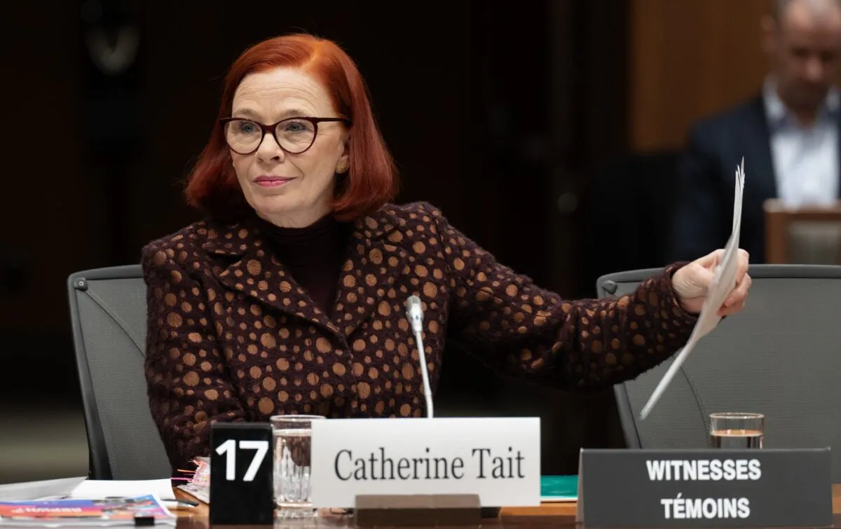 CBC president and chief executive Catherine Tait waits to appear before the Heritage committee in Ottawa on Jan. 30, 2024. (The Canadian Press/Adrian Wyld)