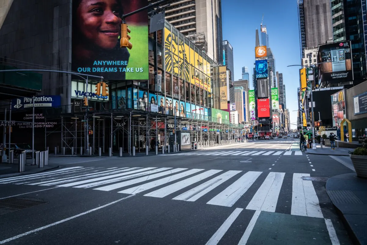 Times Square, New York, on March 24, 2020. (GetCoulson/Shutterstock)