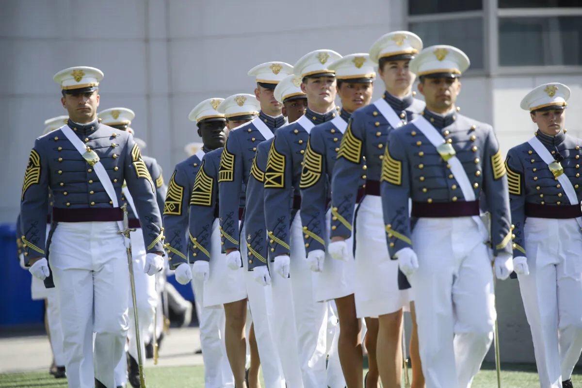 WEST POINT, NEW YORK - MAY 27: Cadets walk into Michie Stadium during West Point's graduation ceremony on May 27, 2023 in West Point, New York. Vice President Kamala Harris will deliver the keynote speech at the ceremony, becoming the first woman to give a commencement address in the military academy's 221-year history. (Photo by Spencer Platt/Getty Images)