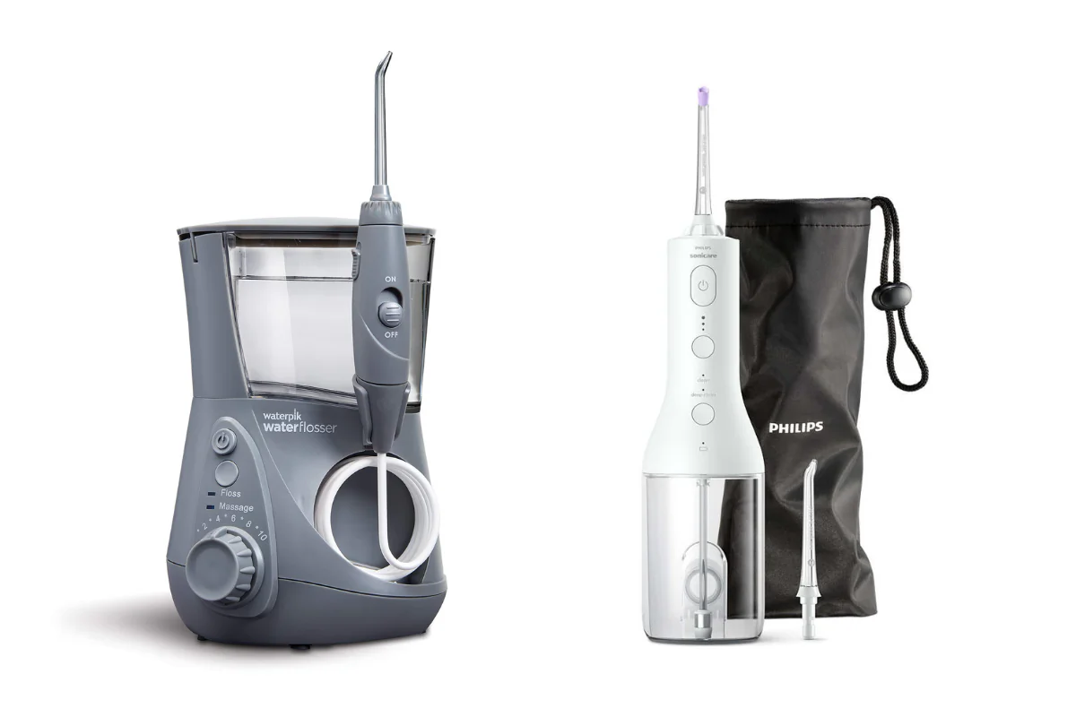 (Left) Waterpik Aquarius Water Flosser (Right) Philips Sonicare Cordless Power Flosser (Illustration by The Epoch Times, Amazon)