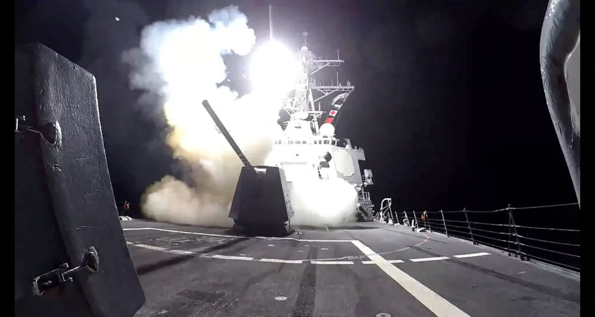A Tomahawk land attack missile is launched from the U.S. Navy Arleigh Burke-class guided missile destroyer USS Gravely against what the U.S. military describe as Houthi military targets in Yemen, on Feb. 3, 2024. (U.S. Central Command/Handout via Reuters)
