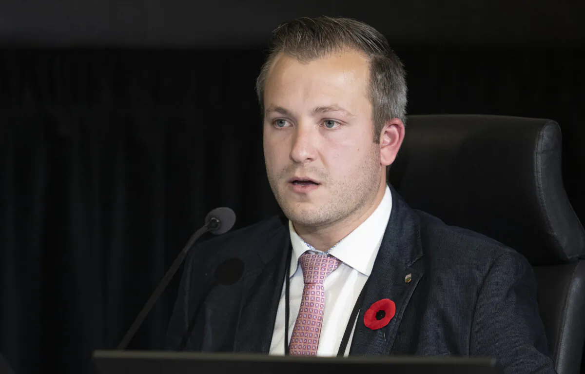 Marco Van Huigenbos appears at the Public Order Emergency Commission in Ottawa on Nov. 8, 2022. (The Canadian Press/Adrian Wyld)