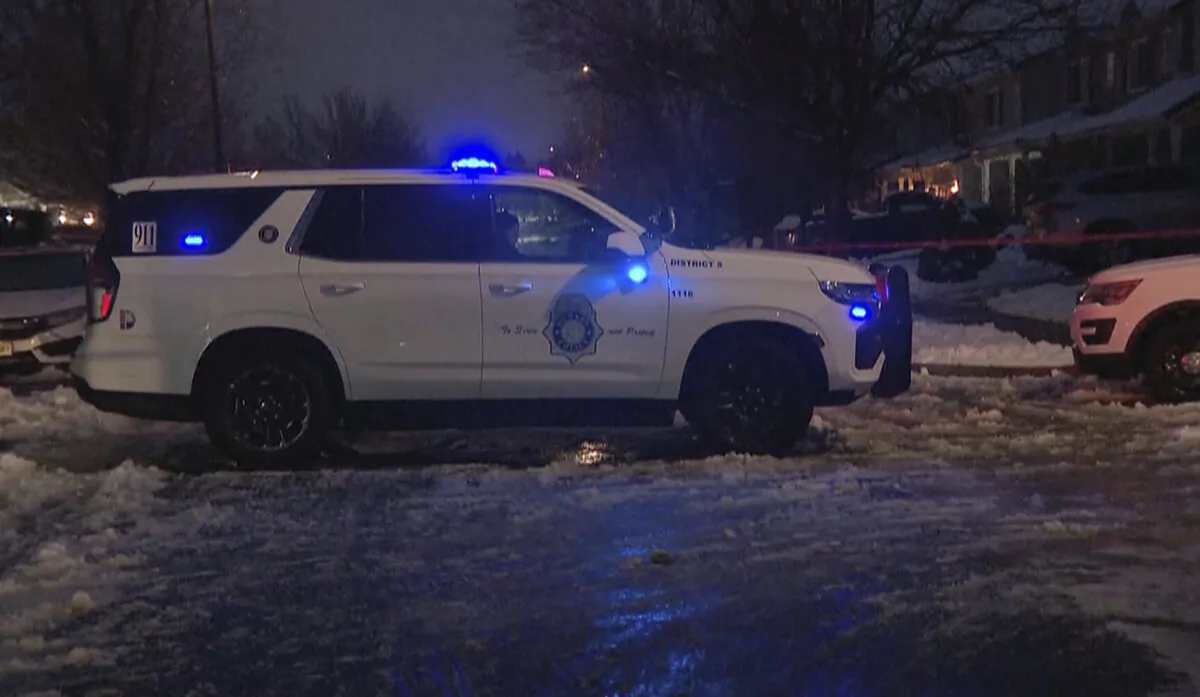 Police work on the scene of a shooting in Denver on Feb. 4, 2024. (KMGH-TV via AP)