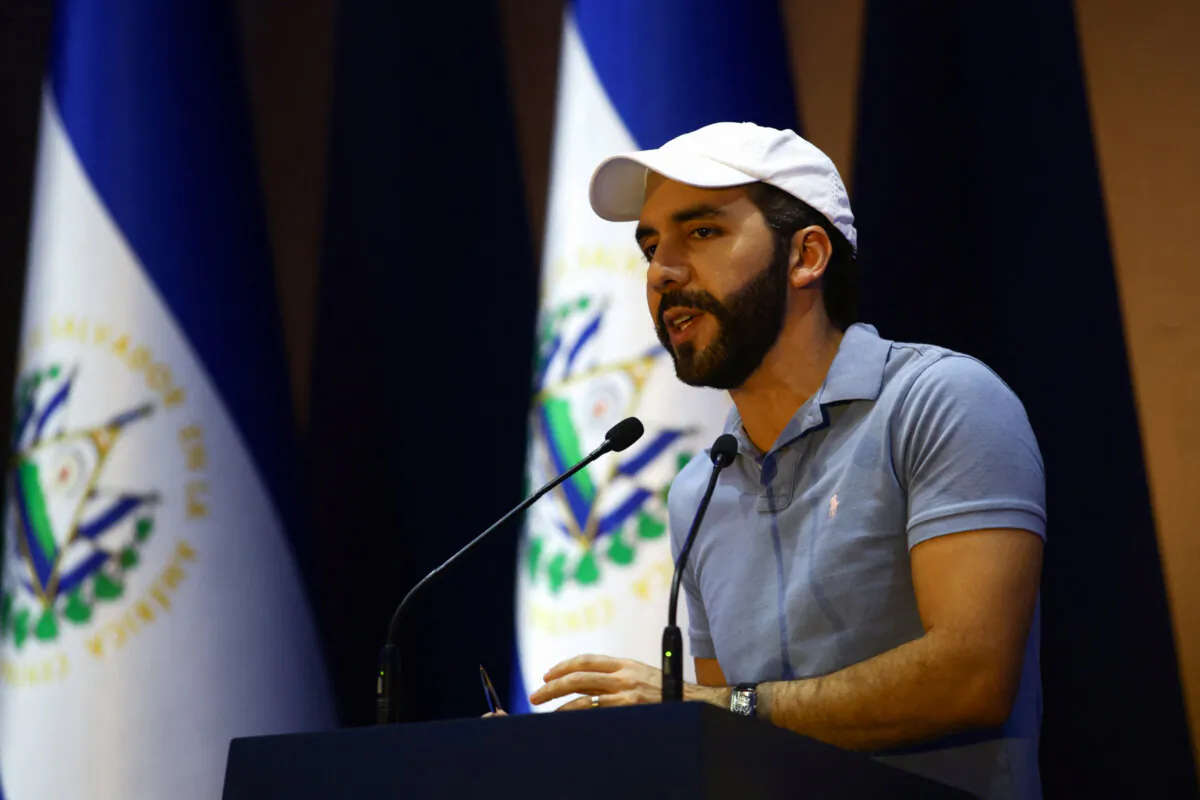 El Salvador's President, who is running for reelection, Nayib Bukele of the Nuevas Ideas party, speaks during a news conference on the day of the presidential election, in San Salvador, El Salvador, on Feb. 4, 2024. (Jose Luis Gonzalez/Reuters)
