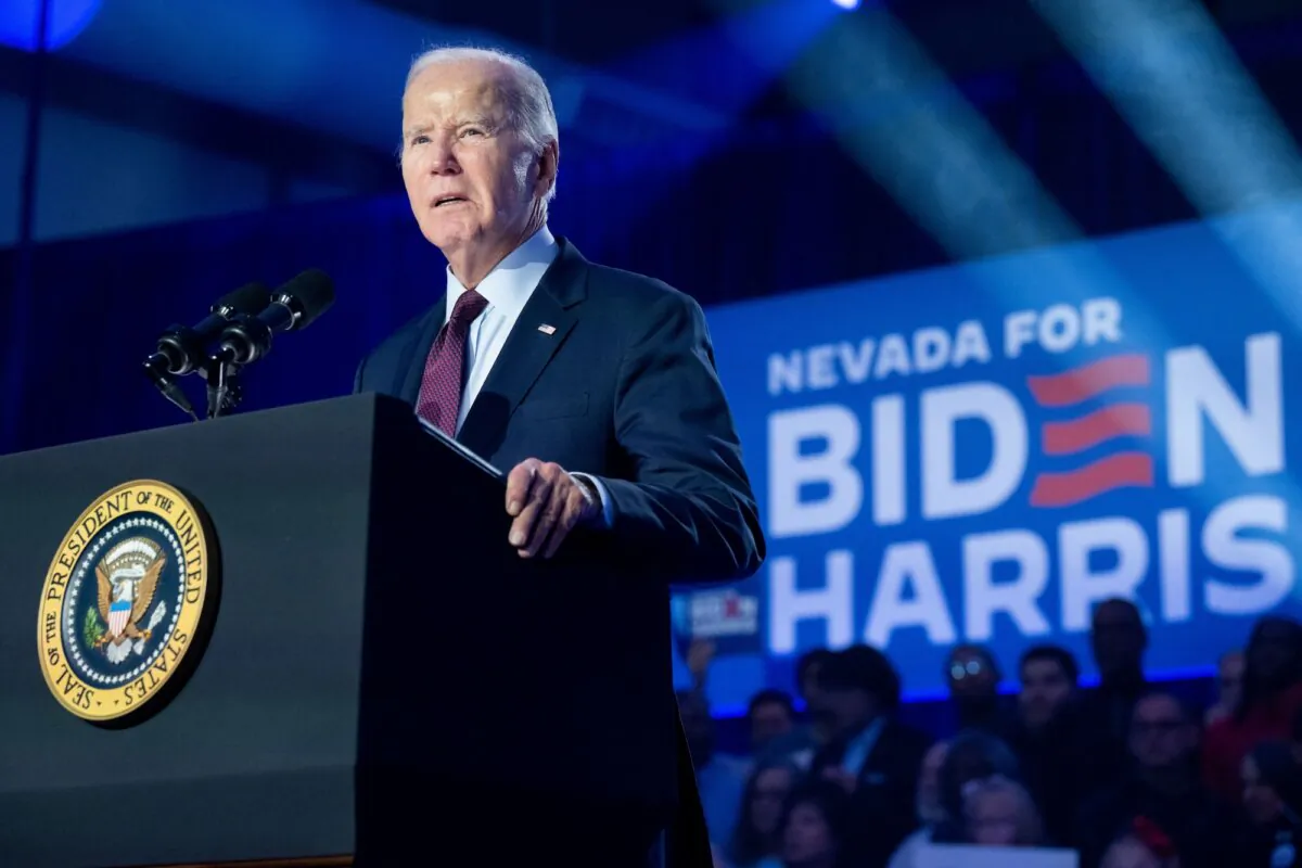 President Joe Biden speaks during a campaign rally at Pearson Community Center in Las Vegas, Nev., on Feb. 4, 2024. (Saul Loeb/AFP)