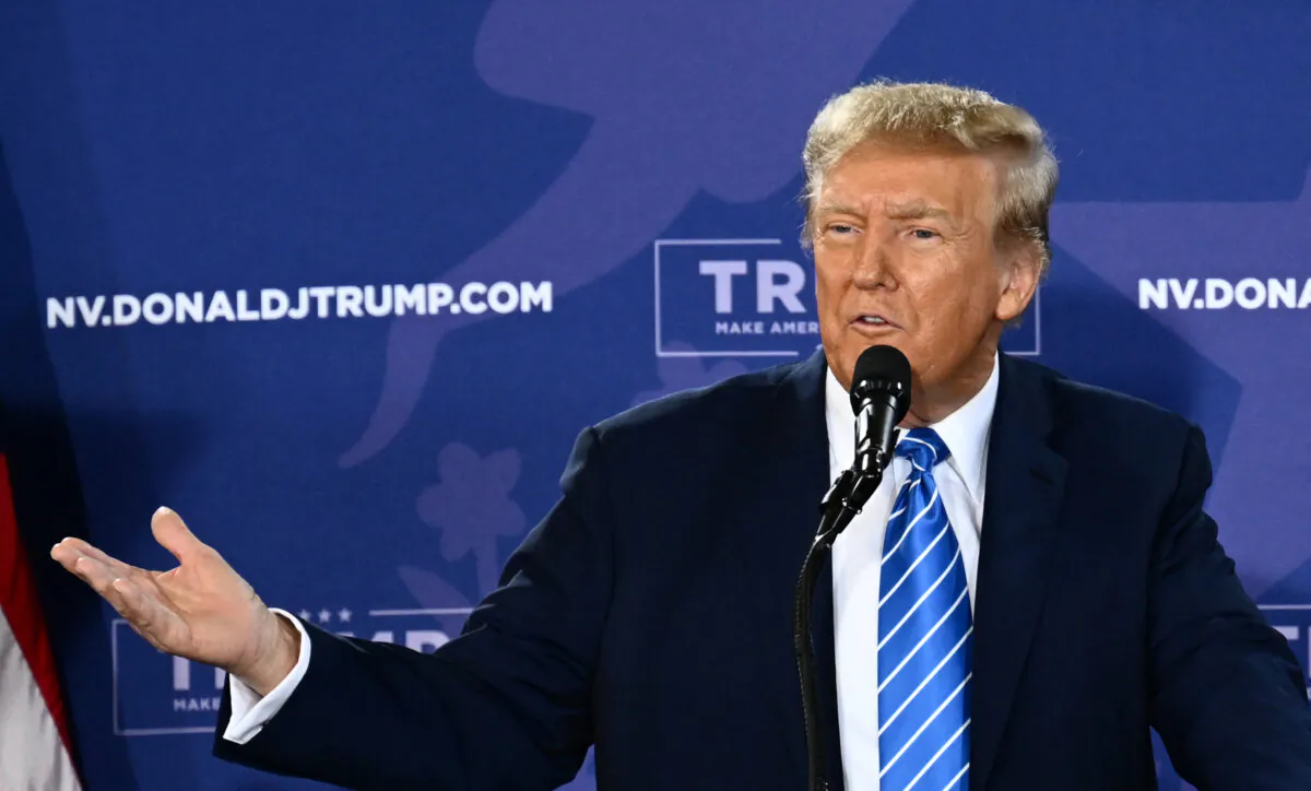 Former President and 2024 presidential hopeful Donald Trump speaks at a Commit to Caucus Rally in Las Vegas on Jan. 27, 2024. (Patrick T. Fallon/AFP via Getty Images)
