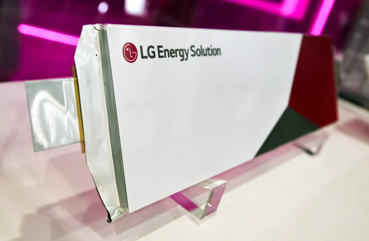 A battery cell by LG Energy Solution is displayed at the company booth during the InterBattery 2021 exhibition at COEX in Seoul on June 11, 2021. (Jung Yeon-je/AFP via Getty Images)