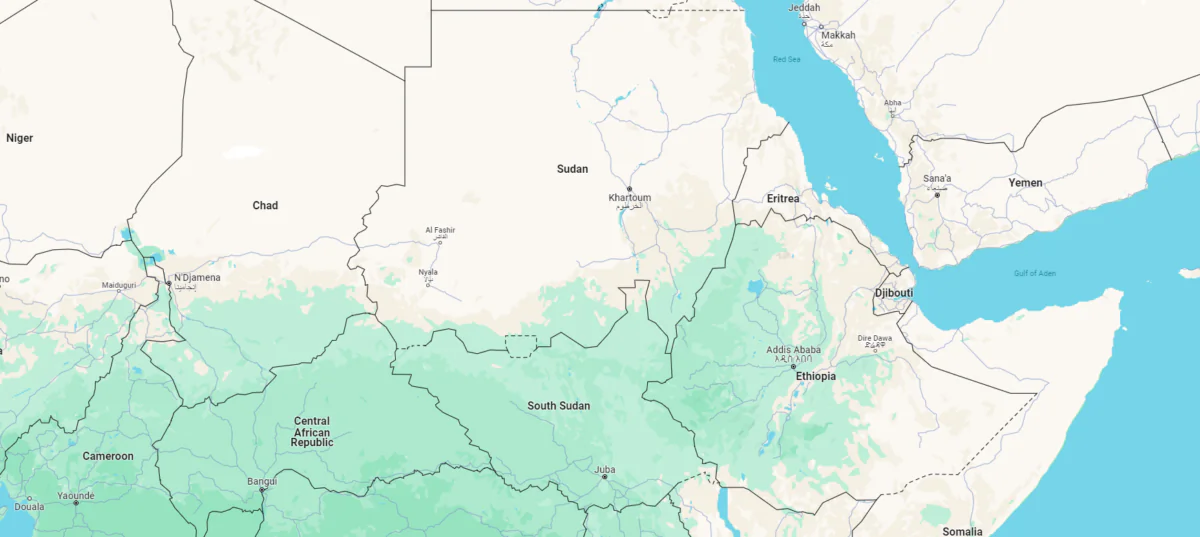 A map shows the location of South Sudan and Sudan, on Feb. 6, 2024. (Google Maps)