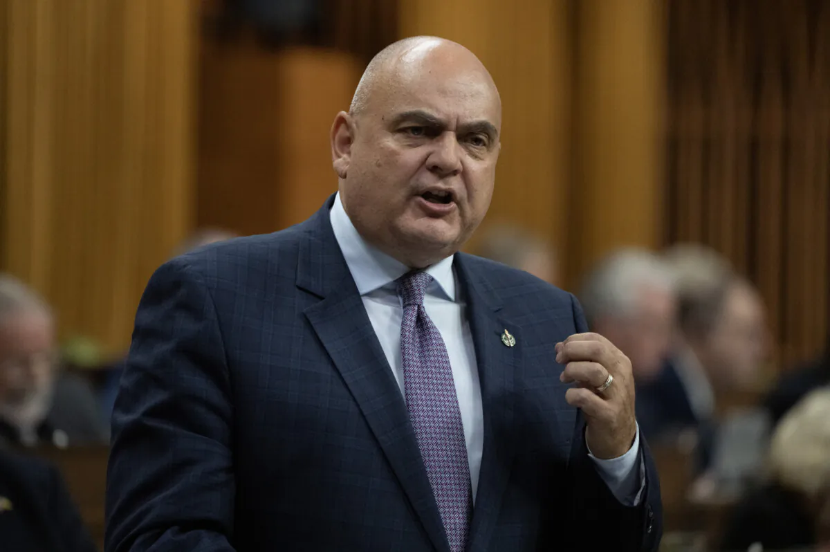 Conservative MP for Brantford-Brant Larry Brock rises during Question Period, Nov. 23, 2023 in Ottawa.  (THE CANADIAN PRESS/Adrian Wyld)