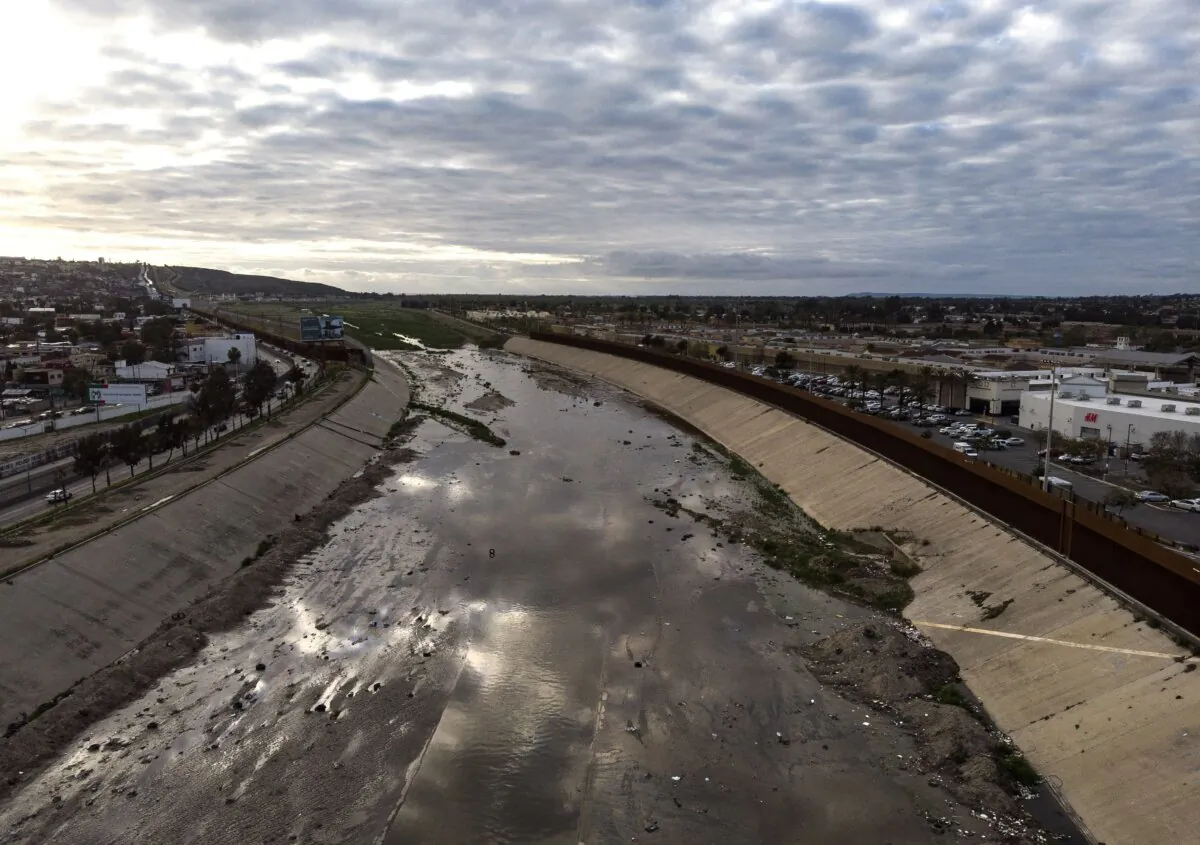 A view of the Tijuana River crossing the Mexico-U.S. border as seen from Tijuana, Baja California state, Mexico, on March 14, 2020. (Guillermo Arias/AFP via Getty Images)
