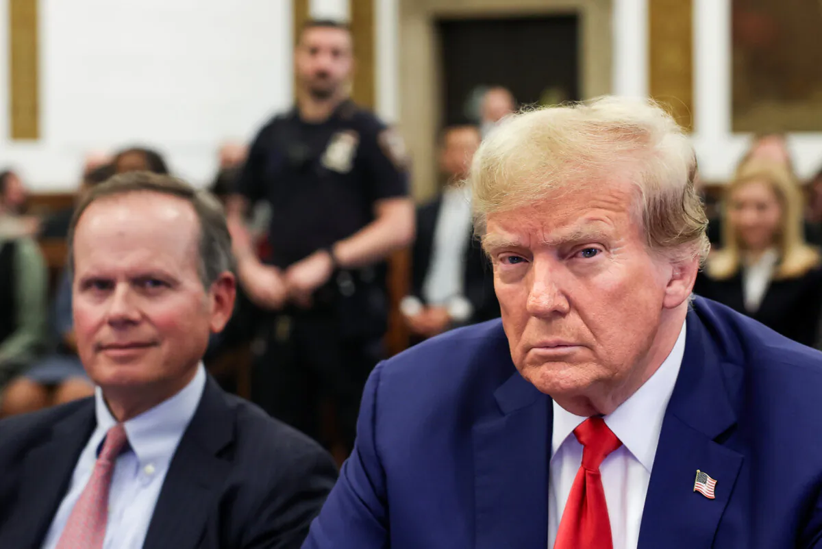 Former President Donald Trump and his lawyer Christopher Kise attend the closing arguments in the Trump Organization civil fraud trial at New York State Supreme Court in New York, on Jan. 11, 2024. (Shannon Stapleton-Pool/Getty Images)