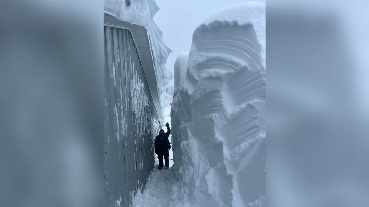Huge snowbanks at Dream Stables, a horse-riding and boarding stable in Mira, Nova Scotia, after parts of the province got dumped with about 150 centimeters of snow. (Courtesy of Dream Stables)