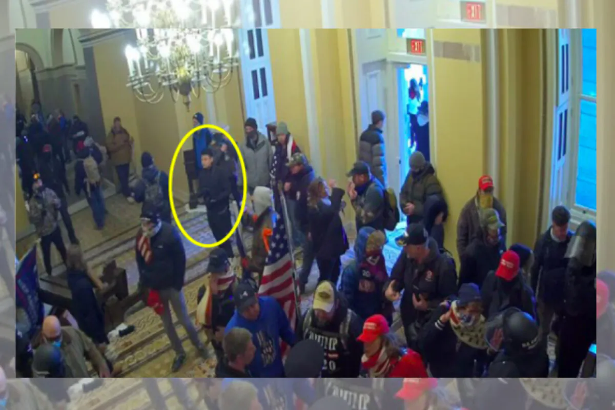 Kevin Alstrup is captured on camera  entering the U.S. Capitol building through the Senate Wing doors on Jan. 6, 2021. (U.S. Department of Justice)