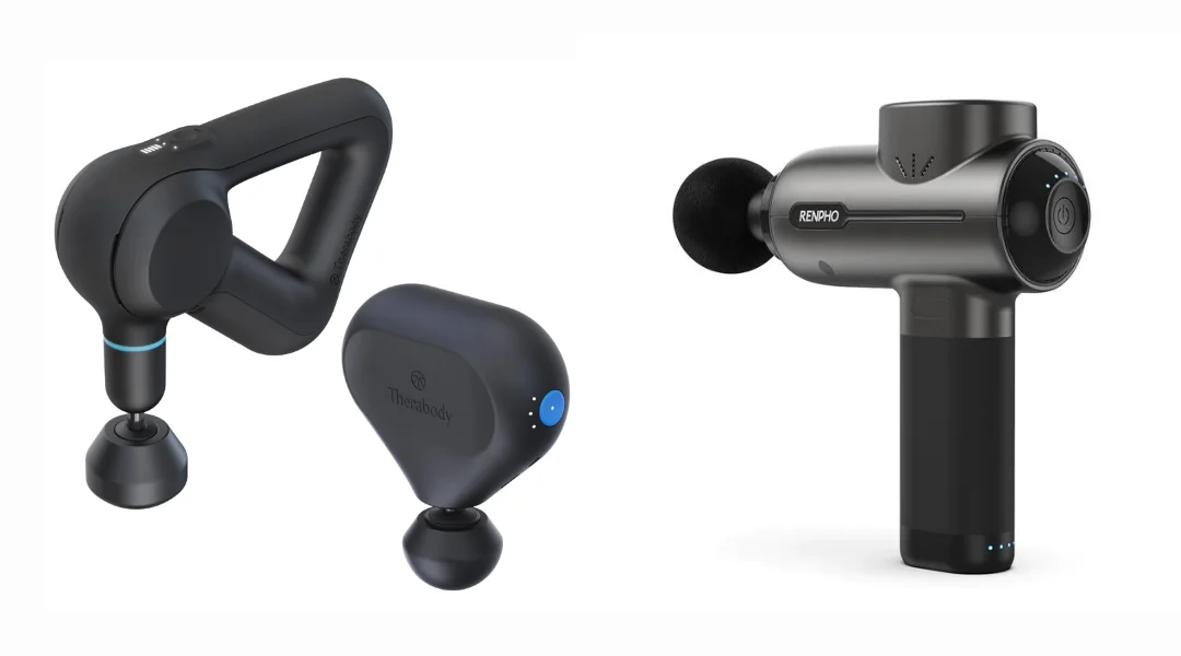 (Left) Theragun Prime Quiet Massage Gun (Right) Renpho Active Massage Gun (Illustration by The Epoch Times, Amazon)
