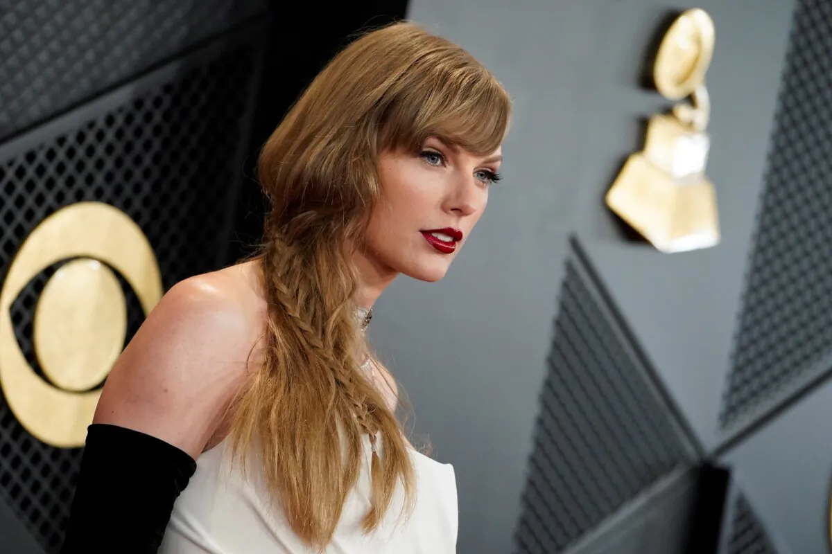 Taylor Swift arrives at the 66th annual Grammy Awards in Los Angeles on Feb. 4, 2024. (Jordan Strauss/Invision/AP)