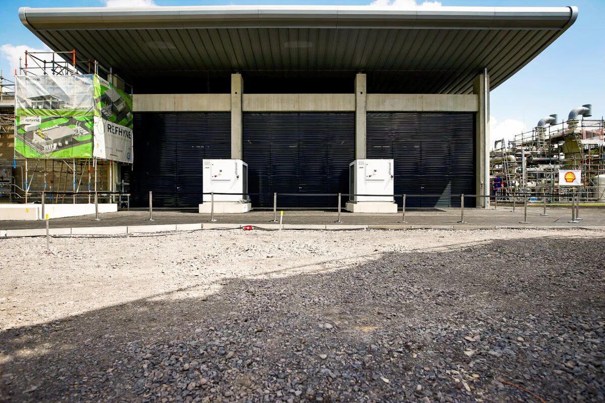 A hydrogen electrolysis plant called 'REFHYNE', one of the world's first green hydrogen plants, during a launch event at Shell's Rhineland refinery in Wesseling, near Cologne, Germany, on July 2, 2021. (Thilo Schmuelgen/Reuters)