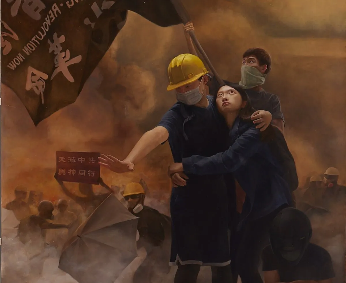 A detail of “Choosing Conscience Amid Political Unrest” by Shi-Ju Chiang of Taiwan. Oil on Canvas; 102 1/8 inches by 53 1/8 inches. (NTD International Figure Painting Competition)