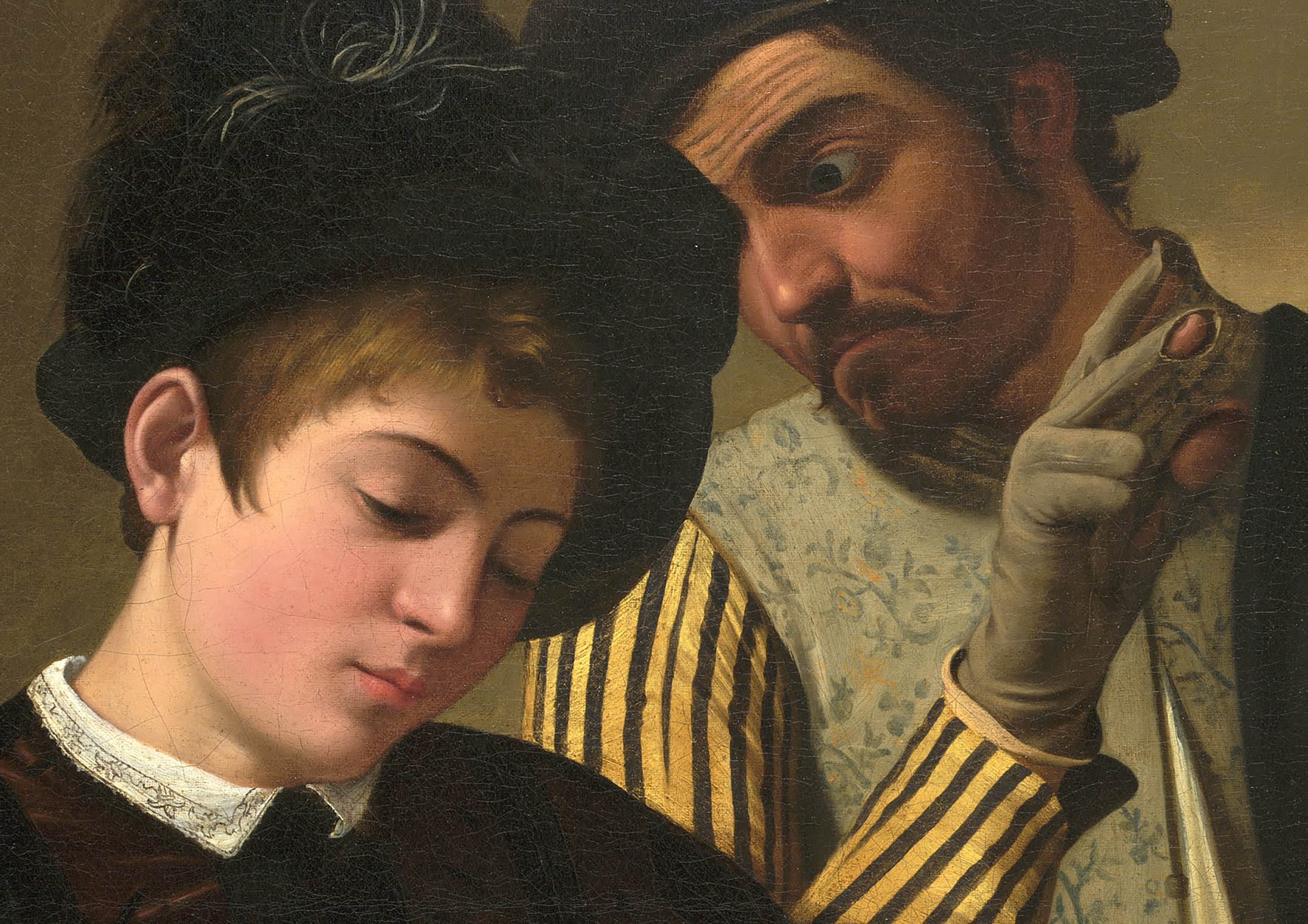 Details of Caravaggio's "The Cardsharps."