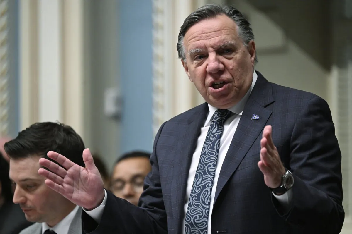 Quebec Premier Francois Legault responds to the Opposition during question period, at the legislature in Quebec City on Jan. 31, 2024. (The Canadian Press/Jacques Boissinot)