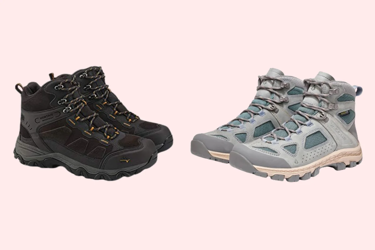 (Left) Nortiv 8 Men's Waterproof Hiking Boots (Right) Vasque Breeze Waterproof Hiking Boot for Women (Illustration by The Epoch Times, Amazon)