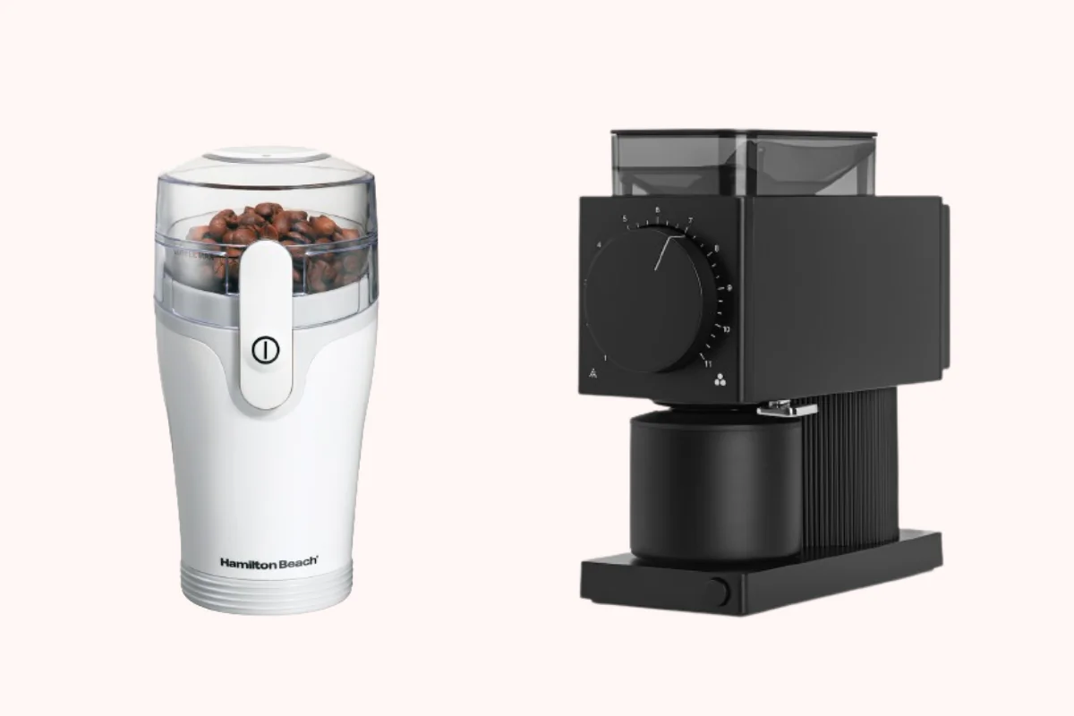 (Left) Hamilton Beach Fresh Grind Electric Coffee Grinder (Right) Fellow Ode Brew Grinder (Illustration by The Epoch Times, Amazon)
