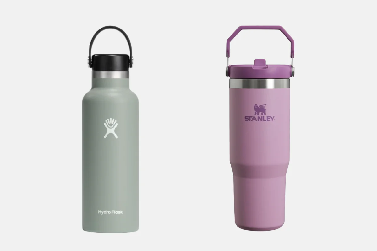 (Left) Hydro Flask Stainless Steel Standard Mouth Water Bottle (Right) Stanley IceFlow Water Bottle (Illustration by The Epoch Times, Amazon)