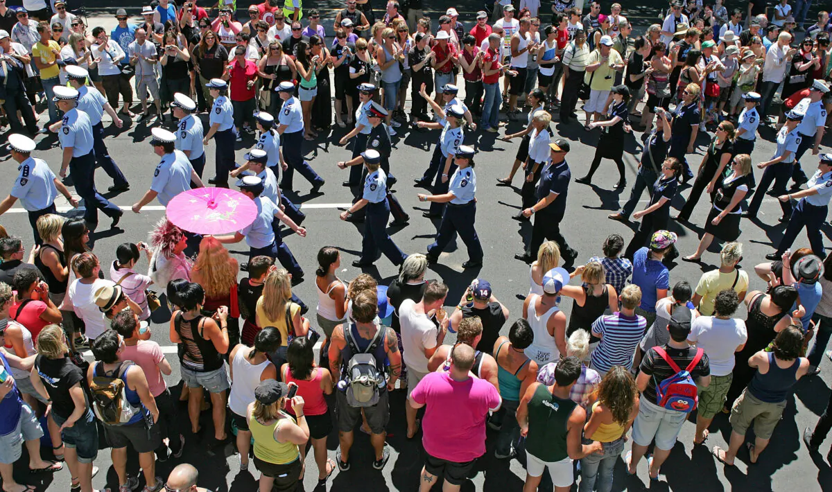 Australian police parade down Fitzroy Street during the 15th annual Gay Pride march through the streets of Melbourne in Australia, on Feb. 7, 2010. (Scott Barbour/Getty Images)